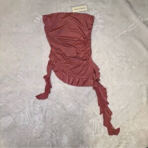 NWT Thirty Thirty Dusty Rose Strapless Ruffle Ruched Top Size Small
